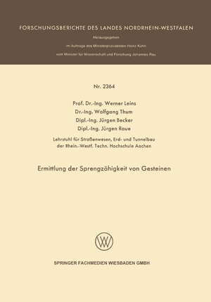 Buchcover Ermittlung der Sprengzähigkeit von Gesteinen | Werner Leins | EAN 9783663197614 | ISBN 3-663-19761-1 | ISBN 978-3-663-19761-4