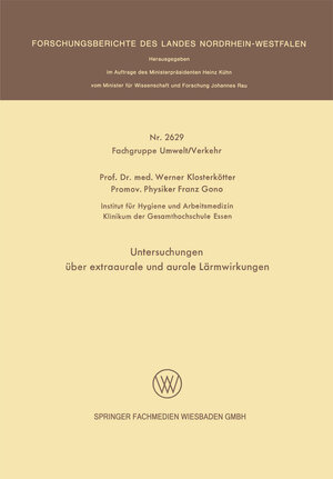 Buchcover Untersuchungen über extraaurale und aurale Lärmwirkungen | Werner Klosterkötter | EAN 9783663197768 | ISBN 3-663-19776-X | ISBN 978-3-663-19776-8