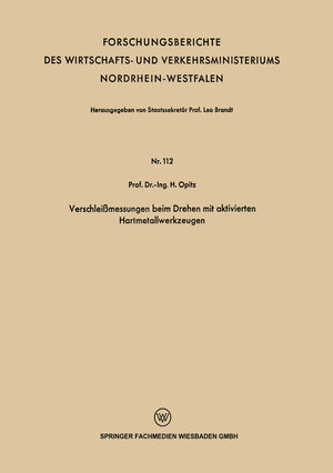 Buchcover Verschleißmessungen beim Drehen mit aktivierten Hartmetallwerkzeugen | H. Opitz | EAN 9783663199175 | ISBN 3-663-19917-7 | ISBN 978-3-663-19917-5