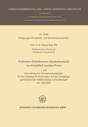 Buchcover Praktische Orthothanasie (Sterbebeistand) im Arbeitsfeld sozialer Praxis | Franco Rest | EAN 9783663199786 | ISBN 3-663-19978-9 | ISBN 978-3-663-19978-6