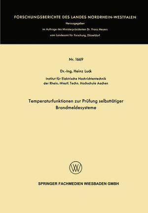 Buchcover Temperaturfunktionen zur Prüfung selbsttätiger Brandmeldesysteme | Heinz Luck | EAN 9783663199977 | ISBN 3-663-19997-5 | ISBN 978-3-663-19997-7