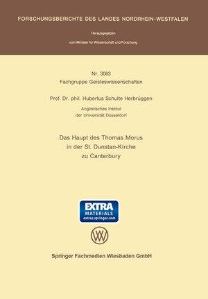 Buchcover Das Haupt des Thomas Morus in der St. Dunstan-Kirche zu Canterbury | Hubertus Schulte Herbrüggen | EAN 9783663200093 | ISBN 3-663-20009-4 | ISBN 978-3-663-20009-3