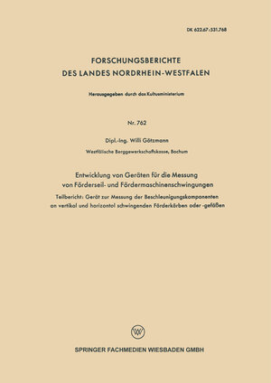 Buchcover Entwicklung von Geräten für die Messung von Förderseil- und Fördermaschinenschwingungen | Willi Götzmann | EAN 9783663200253 | ISBN 3-663-20025-6 | ISBN 978-3-663-20025-3
