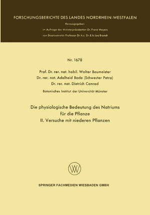 Buchcover Die physiologische Bedeutung des Natriums für die Pflanze | Walter Baumeister | EAN 9783663201083 | ISBN 3-663-20108-2 | ISBN 978-3-663-20108-3
