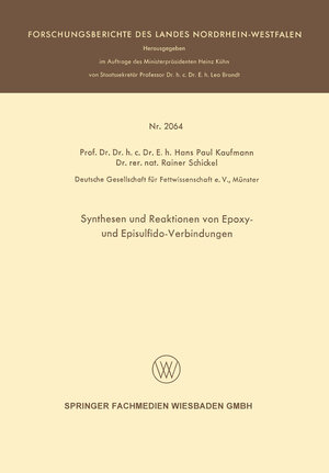 Buchcover Synthesen und Reaktionen von Epoxy- und Episulfido-Verbindungen | Hans Paul Kaufmann | EAN 9783663201106 | ISBN 3-663-20110-4 | ISBN 978-3-663-20110-6