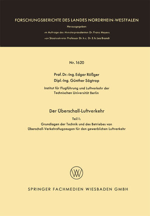 Buchcover Der Überschall-Luftverkehr | Edgar Rößger Edgar Rößger | EAN 9783663203209 | ISBN 3-663-20320-4 | ISBN 978-3-663-20320-9