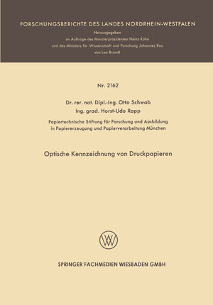 Buchcover Optische Kennzeichnung von Druckpapieren | Otto Schwab | EAN 9783663203940 | ISBN 3-663-20394-8 | ISBN 978-3-663-20394-0