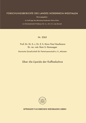 Buchcover Über die Lipoide der Kaffeebohne | Hans Paul Kaufmann | EAN 9783663204183 | ISBN 3-663-20418-9 | ISBN 978-3-663-20418-3