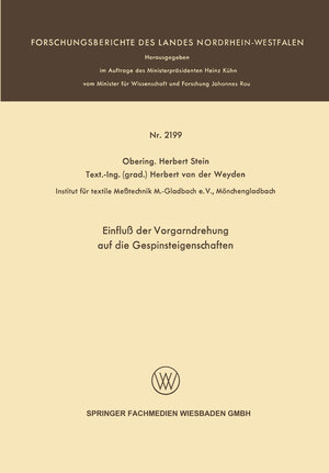 Buchcover Einfluß der Vorgarndrehung auf die Gespinsteigenschaften | Herbert Stein | EAN 9783663204268 | ISBN 3-663-20426-X | ISBN 978-3-663-20426-8