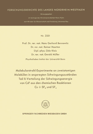 Buchcover Molekularstrahl-Experimente an zweiatomigen Molekülen in angeregten Schwingungszuständen | Hans Gerhard Bennewitz | EAN 9783663204589 | ISBN 3-663-20458-8 | ISBN 978-3-663-20458-9