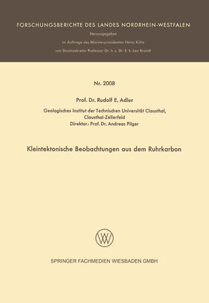 Buchcover Kleintektonische Beobachtungen aus dem Ruhrkarbon | Rudolf E. Adler | EAN 9783663204978 | ISBN 3-663-20497-9 | ISBN 978-3-663-20497-8