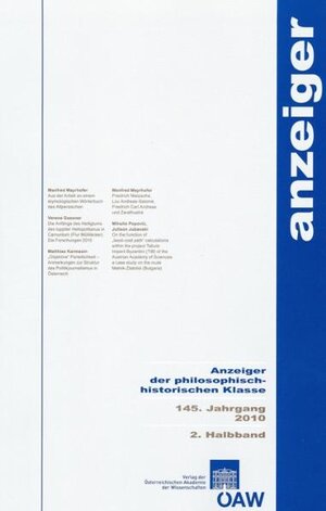 Buchcover Anzeiger der philosophisch-historischen Klasse 145. Jahrgang 2010 2. Halbband  | EAN 9783700171034 | ISBN 3-7001-7103-X | ISBN 978-3-7001-7103-4