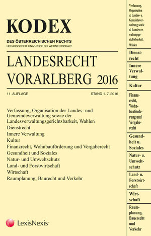 Buchcover KODEX Landesrecht Vorarlberg 2016  | EAN 9783700764205 | ISBN 3-7007-6420-0 | ISBN 978-3-7007-6420-5