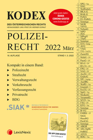 Buchcover KODEX Polizeirecht 2022 März - inkl. App  | EAN 9783700781134 | ISBN 3-7007-8113-X | ISBN 978-3-7007-8113-4