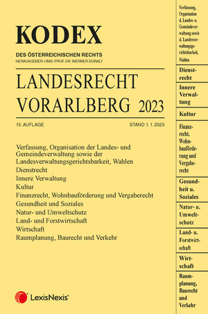 Buchcover KODEX Landesrecht Vorarlberg 2023  | EAN 9783700781271 | ISBN 3-7007-8127-X | ISBN 978-3-7007-8127-1