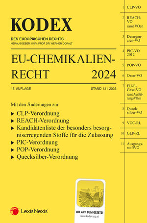 Buchcover KODEX EU-Chemikalienrecht 2024 - inkl. App  | EAN 9783700784128 | ISBN 3-7007-8412-0 | ISBN 978-3-7007-8412-8