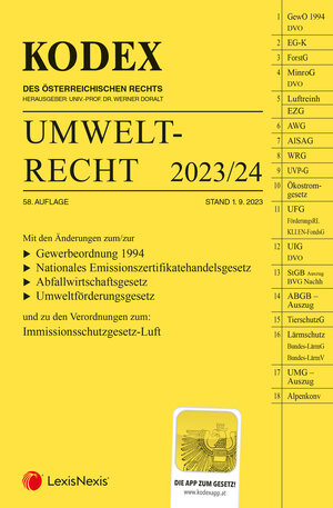 Buchcover KODEX Umweltrecht 2023/24 - inkl. App  | EAN 9783700786399 | ISBN 3-7007-8639-5 | ISBN 978-3-7007-8639-9