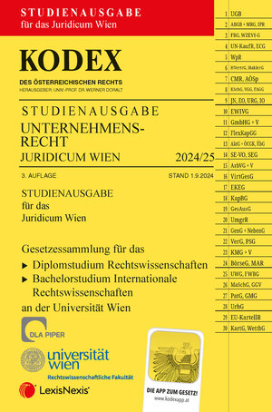 Buchcover KODEX Unternehmensrecht Wien Juridicum 2024/25 - inkl. App  | EAN 9783700788607 | ISBN 3-7007-8860-6 | ISBN 978-3-7007-8860-7