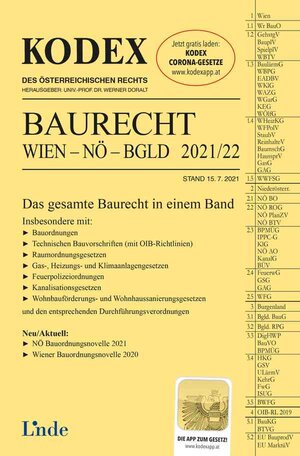 Buchcover KODEX Baurecht Wien - NÖ - Bgld 2021/22 | Gerald Fuchs | EAN 9783707343182 | ISBN 3-7073-4318-9 | ISBN 978-3-7073-4318-2