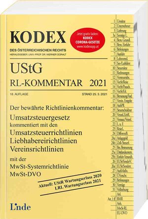 Buchcover KODEX UStG-Richtlinien-Kommentar 2021 | Robert Pernegger | EAN 9783707344219 | ISBN 3-7073-4421-5 | ISBN 978-3-7073-4421-9