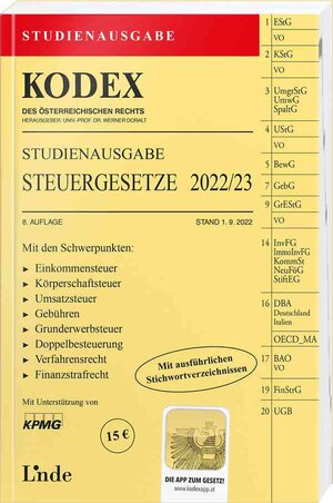 Buchcover KODEX Studienausgabe Steuergesetze 2022/23 | Andrei Bodis | EAN 9783707346756 | ISBN 3-7073-4675-7 | ISBN 978-3-7073-4675-6