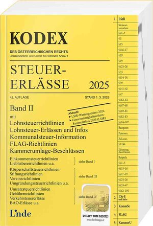 Buchcover KODEX Steuer-Erlässe 2025, Band II | Elisabeth Titz-Frühmann | EAN 9783707352184 | ISBN 3-7073-5218-8 | ISBN 978-3-7073-5218-4