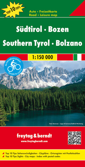 Freytag Berndt Autokarten, Südtirol-Bozen - Maßstab 1:150 000: Touristische Informationen. Entfernungen in km. Ortsverzeichnis mit Postleitzahlen. Top 10 Tips