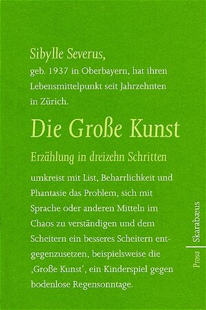 Buchcover Die Große Kunst. Erzählung in dreizehn Schritten | Sibylle Severus | EAN 9783708231006 | ISBN 3-7082-3100-7 | ISBN 978-3-7082-3100-6