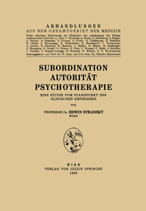 Buchcover Subordination Autorität Psychotherapie | Erwin Stransky | EAN 9783709151563 | ISBN 3-7091-5156-2 | ISBN 978-3-7091-5156-3