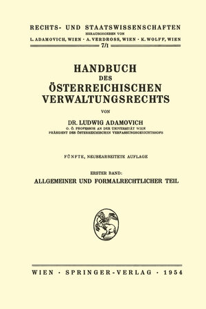 Buchcover Handbuch des Österreichischen Verwaltungsrechts | Ludwig Adamovich | EAN 9783709180174 | ISBN 3-7091-8017-1 | ISBN 978-3-7091-8017-4