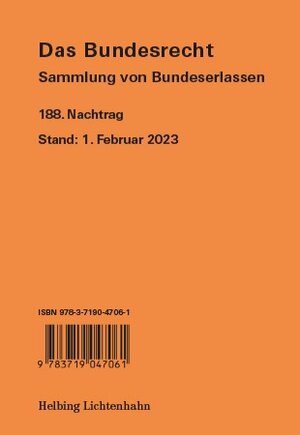 Buchcover Das Bundesrecht, N 188  | EAN 9783719047061 | ISBN 3-7190-4706-7 | ISBN 978-3-7190-4706-1