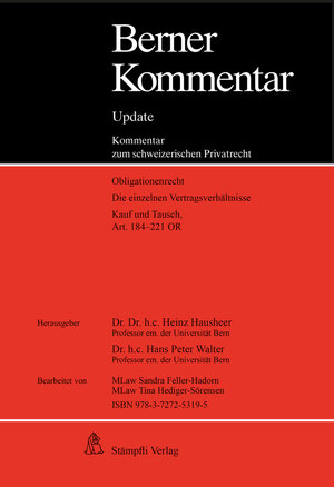 Buchcover Berner Kommentar Update Kaufrecht, Art. 184-221 OR, 3. Ergänzungslieferung | Heinz Hausheer | EAN 9783727253195 | ISBN 3-7272-5319-3 | ISBN 978-3-7272-5319-5