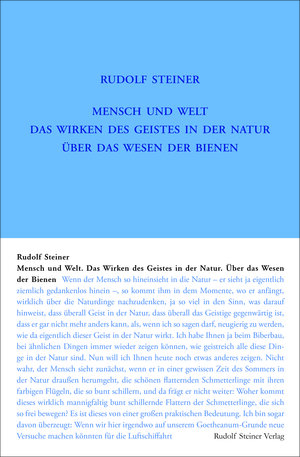 Buchcover Mensch und Welt. Das Wirken des Geistes in der Natur - über das Wesen der Bienen | Rudolf Steiner | EAN 9783727435126 | ISBN 3-7274-3512-7 | ISBN 978-3-7274-3512-6