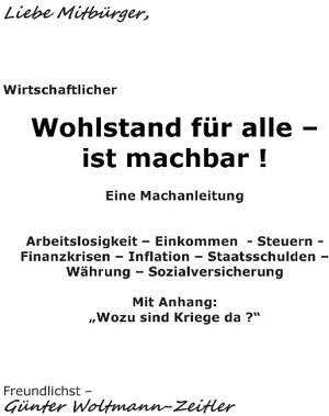Buchcover Wohlstand für alle - ist machbar ! | Günter Woltmann-Zeitler | EAN 9783735739193 | ISBN 3-7357-3919-9 | ISBN 978-3-7357-3919-3