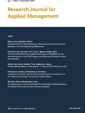 Buchcover Research Journal for Applied Management - Jg. 1, Heft 2 | Cordelia Friesendorf | EAN 9783745870343 | ISBN 3-7458-7034-4 | ISBN 978-3-7458-7034-3