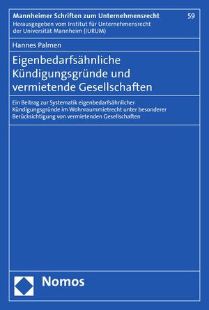 Buchcover Eigenbedarfsähnliche Kündigungsgründe und vermietende Gesellschaften | Hannes Palmen | EAN 9783748923619 | ISBN 3-7489-2361-9 | ISBN 978-3-7489-2361-9