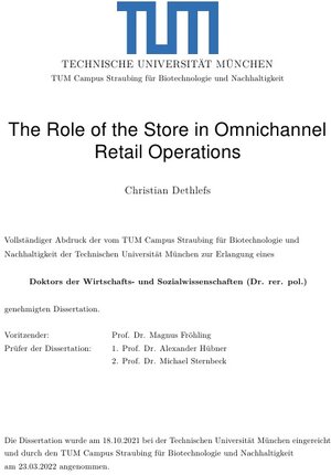 Buchcover The Role of the Store in Omnichannel Retail Operations | Christian Dethlefs | EAN 9783754977446 | ISBN 3-7549-7744-X | ISBN 978-3-7549-7744-6