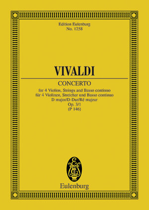 L'Estro Armonico: Concerto grosso  D-Dur. op. 3/1. RV 549 / PV 146. 4 Violinen, Streicher und Basso continuo. Studienpartitur. (Eulenburg Studienpartituren)