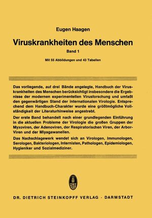Buchcover Viruskrankheiten des Menschen | Eugen Haagen | EAN 9783798503038 | ISBN 3-7985-0303-6 | ISBN 978-3-7985-0303-8