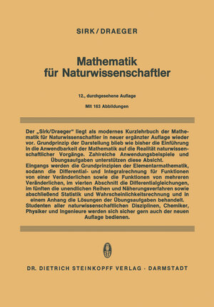 Buchcover Mathematik für Naturwissenschaftler | H. Sirk | EAN 9783798503380 | ISBN 3-7985-0338-9 | ISBN 978-3-7985-0338-0