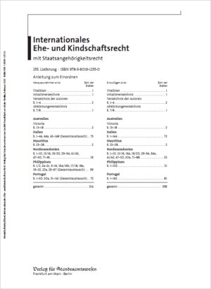 Buchcover Internationales Ehe- und Kindschaftsrecht mit Staatsangehörigkeitsrecht  | EAN 9783801912550 | ISBN 3-8019-1255-8 | ISBN 978-3-8019-1255-0