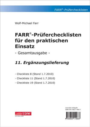 Buchcover FARR Prüferchecklisten für den praktischen Einsatz | Wolf-Michael Farr | EAN 9783802114663 | ISBN 3-8021-1466-3 | ISBN 978-3-8021-1466-3