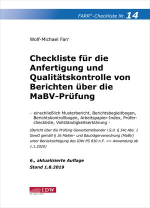 Buchcover Farr, Checkliste 14 (Berichte MaBV-Prüfung), 6.A. | Wolf-Michael Farr | EAN 9783802124617 | ISBN 3-8021-2461-8 | ISBN 978-3-8021-2461-7