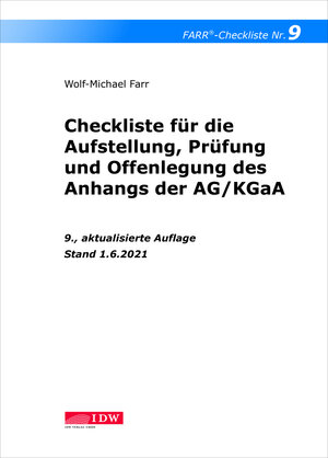 Buchcover Farr, Checkliste 9 (Anhangs der AG/KGaA), 9.A. | Wolf-Michael Farr | EAN 9783802125850 | ISBN 3-8021-2585-1 | ISBN 978-3-8021-2585-0