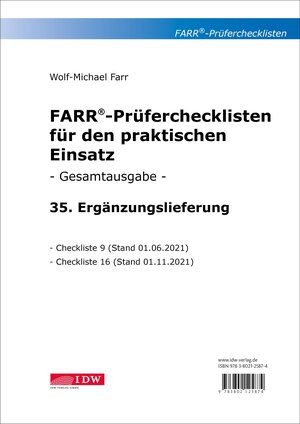 Buchcover Farr, Prüfercheckl. 35. Erg.Lief. z. Grundwerk, inkl. CL 9 + 16 | Wolf-Michael Farr | EAN 9783802125874 | ISBN 3-8021-2587-8 | ISBN 978-3-8021-2587-4