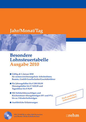 Buchcover Besondere Lohnsteuertabelle 2010 - Jahr/Monat/Tag  | EAN 9783807300986 | ISBN 3-8073-0098-8 | ISBN 978-3-8073-0098-6