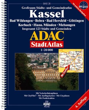 ADAC StadtAtlas Kassel mit 123 Städten und Gemeinden im Maßstab 1:20.000, GPS-genau: Bad Wildungen, Bebra, Bad Hersfeld, Eschwege, Göttingen, Korbach, ... 123 Städte und Gemeinden. 1:20000. GPS-genau