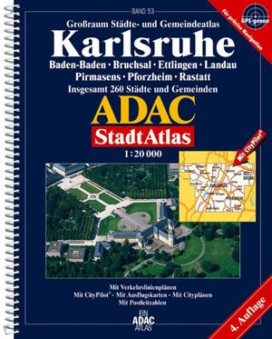 ADAC StadtAtlas Karlsruhe 1:20.000 mit Baden-Baden, Bruchsal, Ettlingen, Landau, Pirmasens, Pforzheim, Rastatt: Baden-Baden, Bruchsal, Ettlingen, ... 260 Städte und Gemeinden. 1:20000. GPS-genau