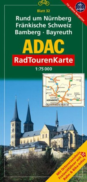 ADAC RadTourenKarte 32 Rund um Nürnberg, Fränkische Schweiz, Bamberg, Bayreuth (mit Kartometer). 1 : 75 000