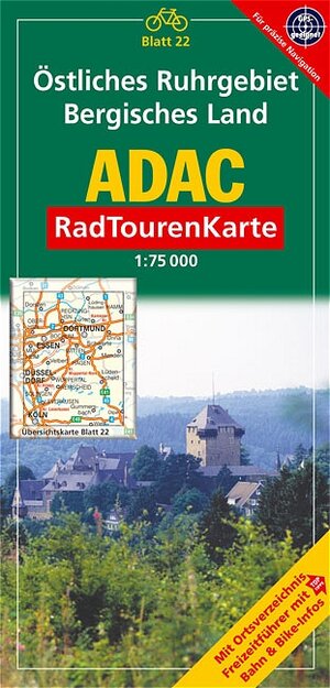 Deutsche Radtourenkarte 22 Östliches Ruhrgebiet, Bergisches Land 1 : 75 000: Mit Ortsverzeichnis, Freizeitführer mit Bahn und Bike-Infos